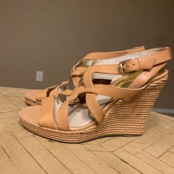 MICHAEL Kors Tan Strappy Wedge Sandals Size 9 - Picture 7 of 12